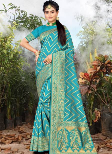Firozi Colour Santraj New Fancy Party Wear Banarasi Silk Saree Collection 1024